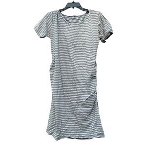 Maternity short sleeves ruched gray dress size L stripes